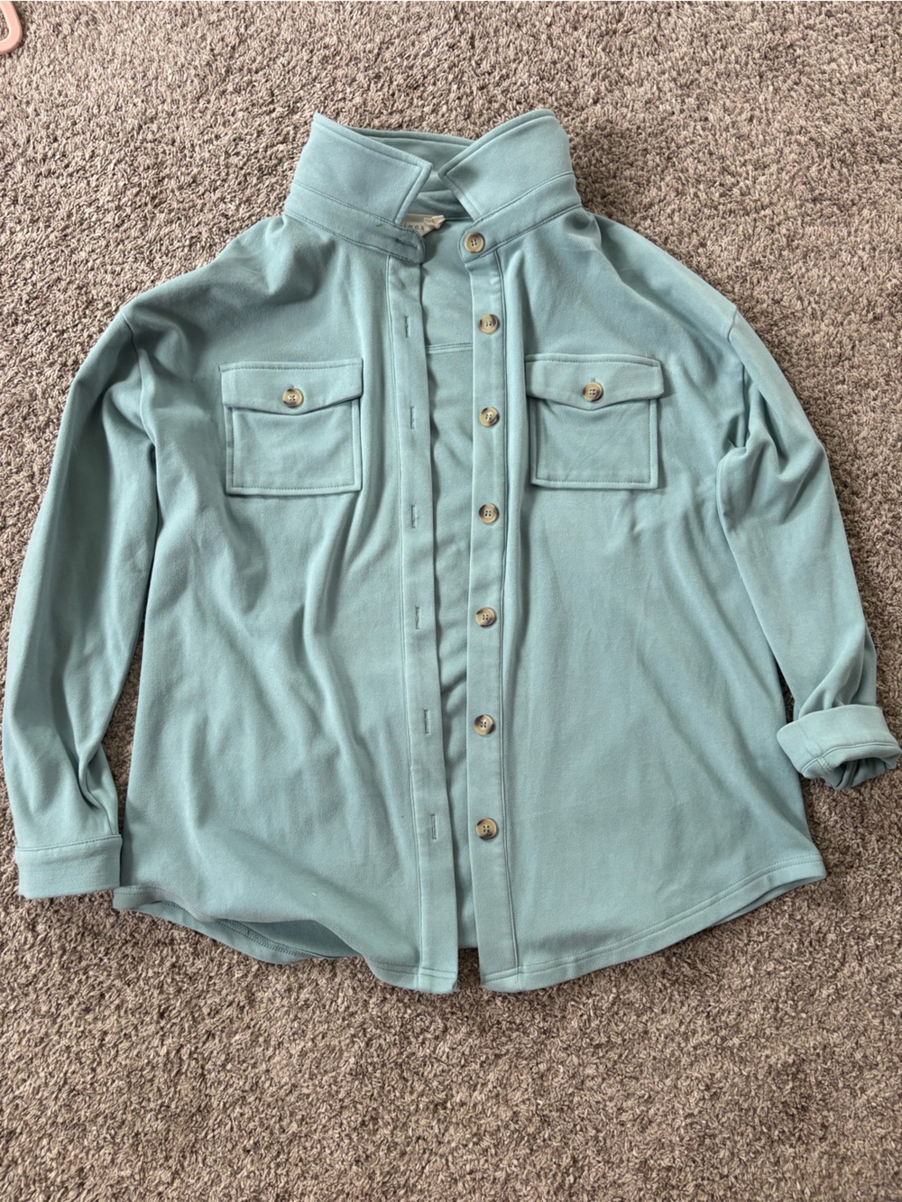 Light Aqua Women’s Button-Down Shirt with Patch Pockets